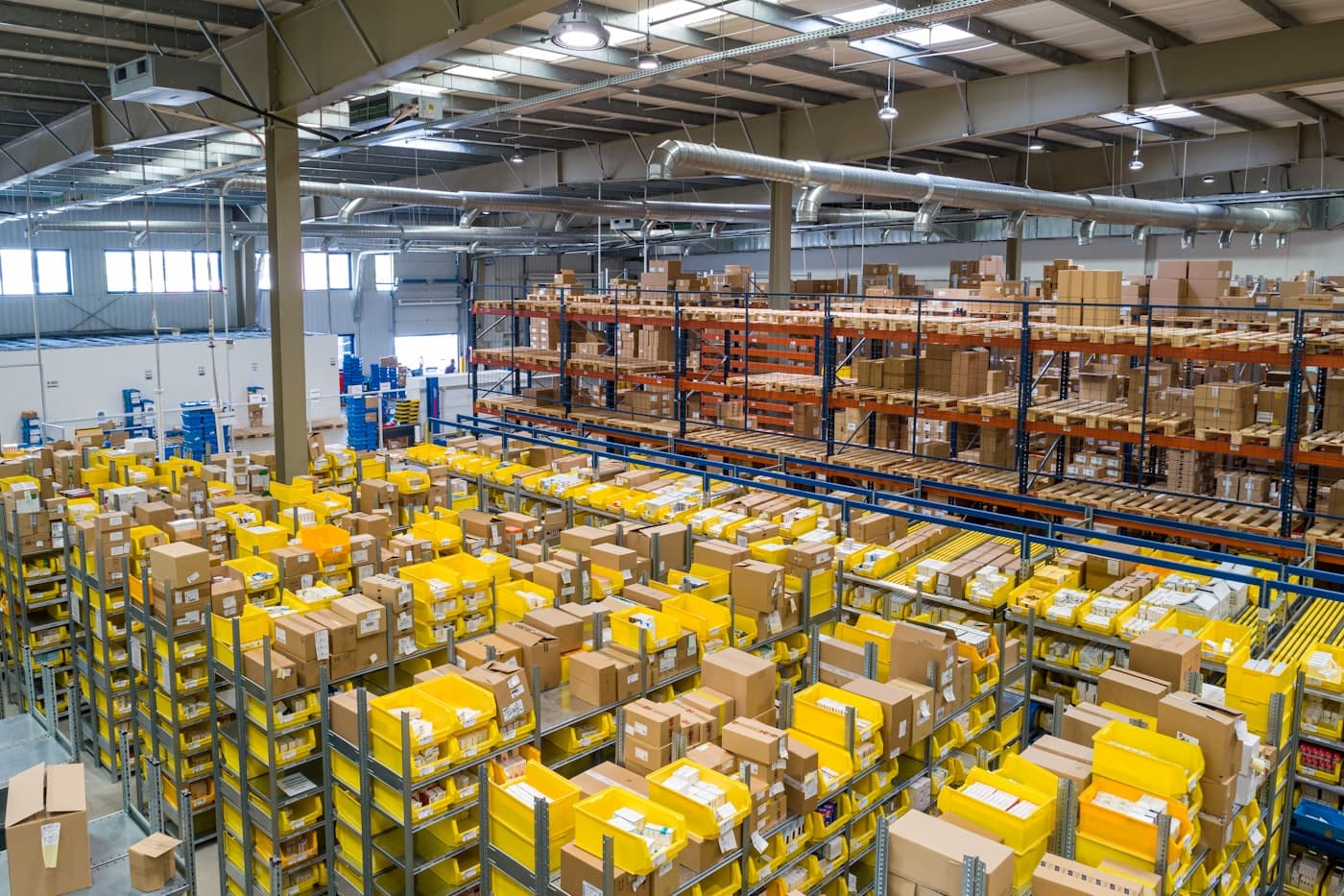 Packed export cartons staged in a logistics warehouse before dispatch.